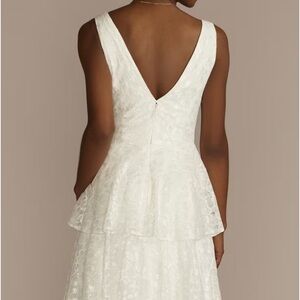 v-neck tiered lace tank wedding dress
